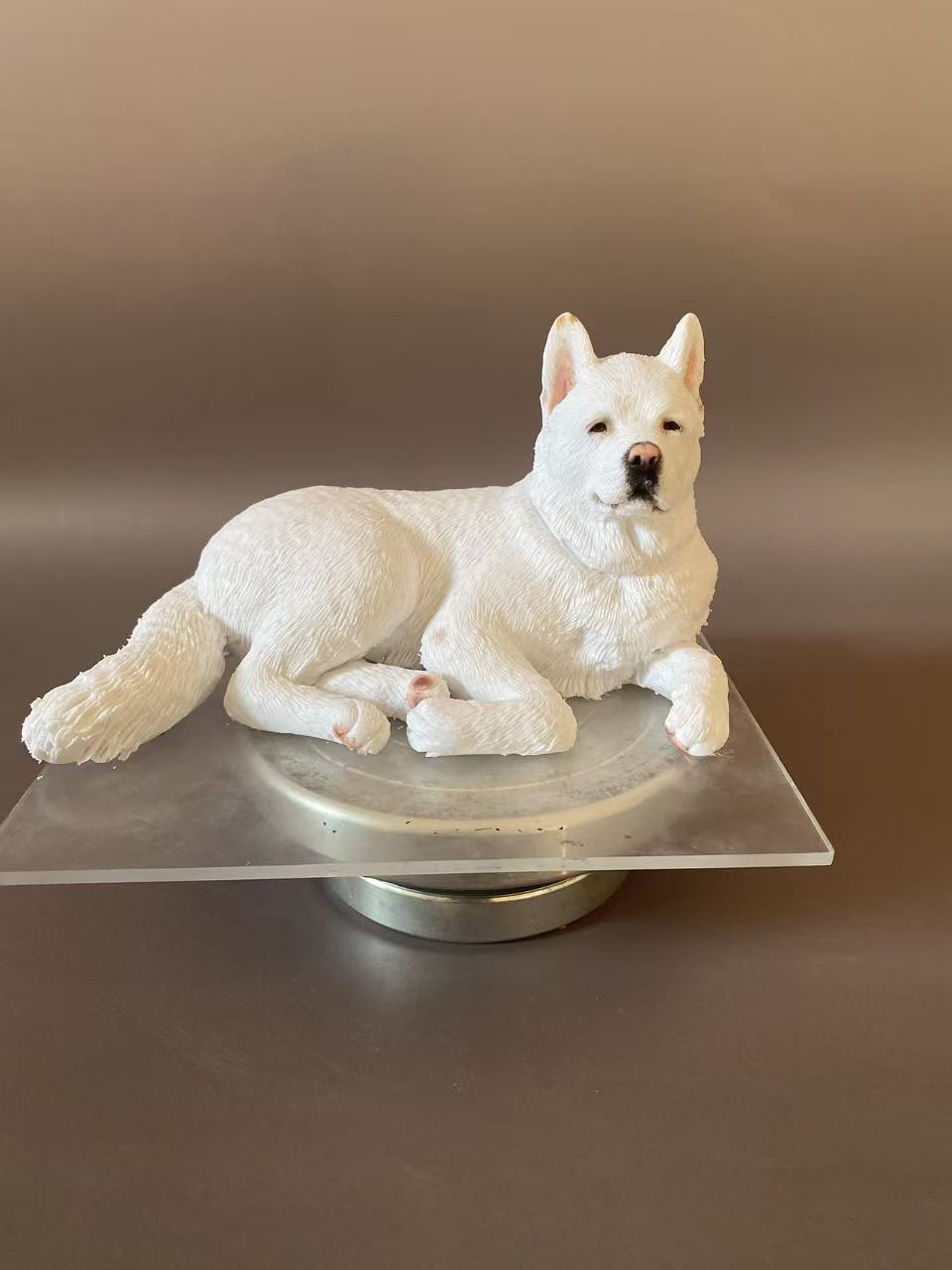 Custom White Dog Figurine From Photo-Personalized Dog Memorial Statue-Pet Loss Keepsake-Lying Dog Sculpture On Display Base
