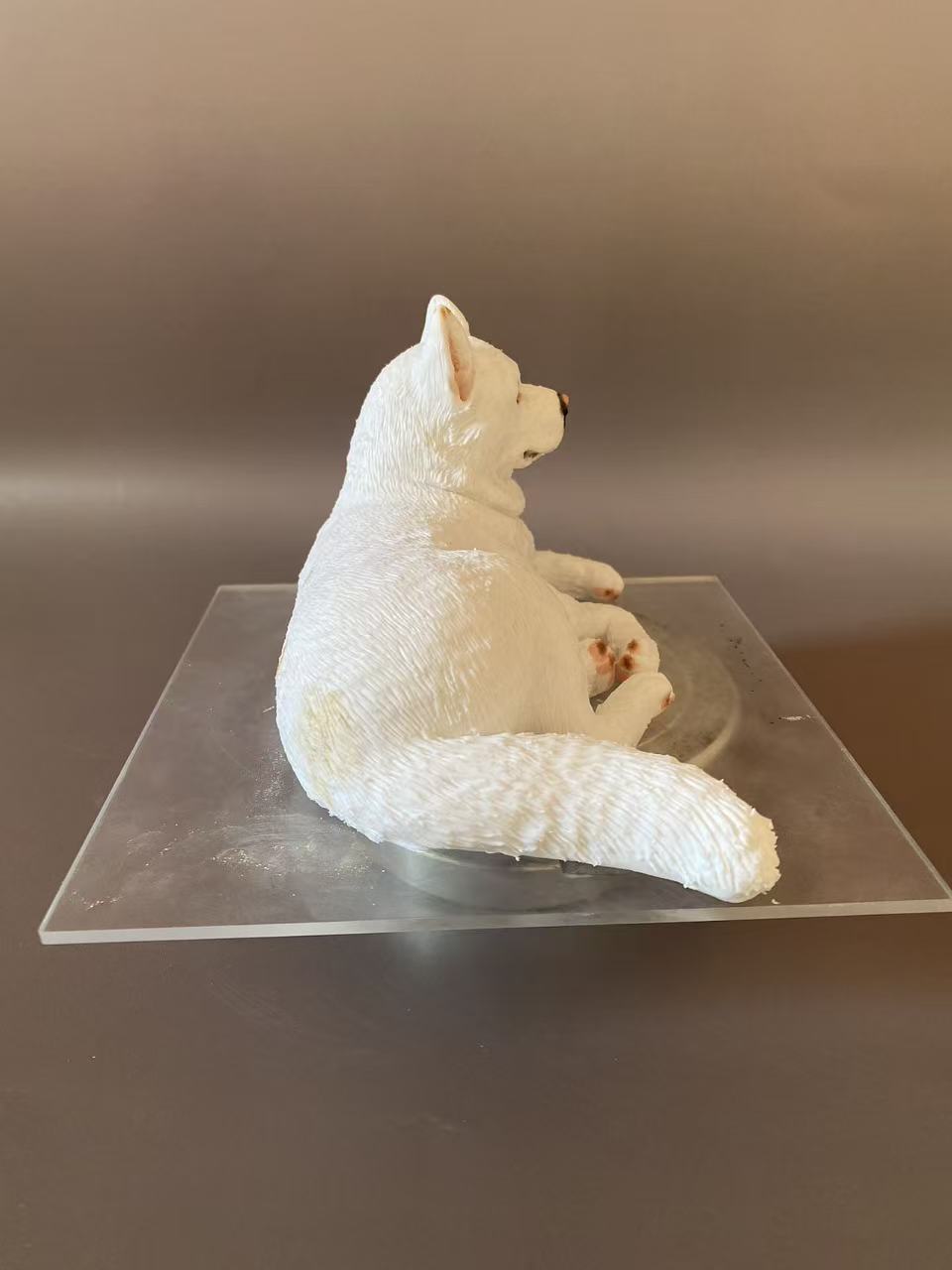 Custom White Dog Figurine From Photo-Personalized Dog Memorial Statue-Pet Loss Keepsake-Lying Dog Sculpture On Display Base