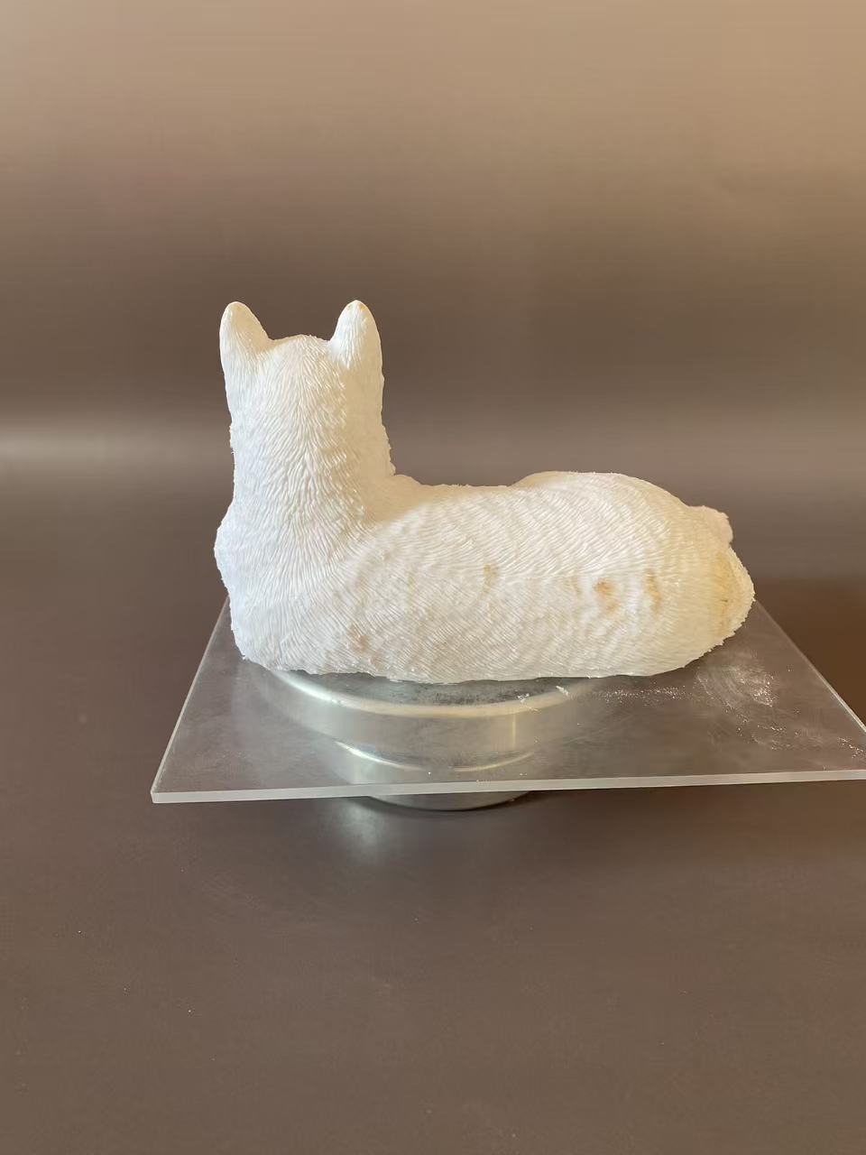 Custom White Dog Figurine From Photo-Personalized Dog Memorial Statue-Pet Loss Keepsake-Lying Dog Sculpture On Display Base