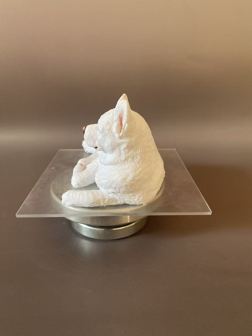 Custom White Dog Figurine From Photo-Personalized Dog Memorial Statue-Pet Loss Keepsake-Lying Dog Sculpture On Display Base