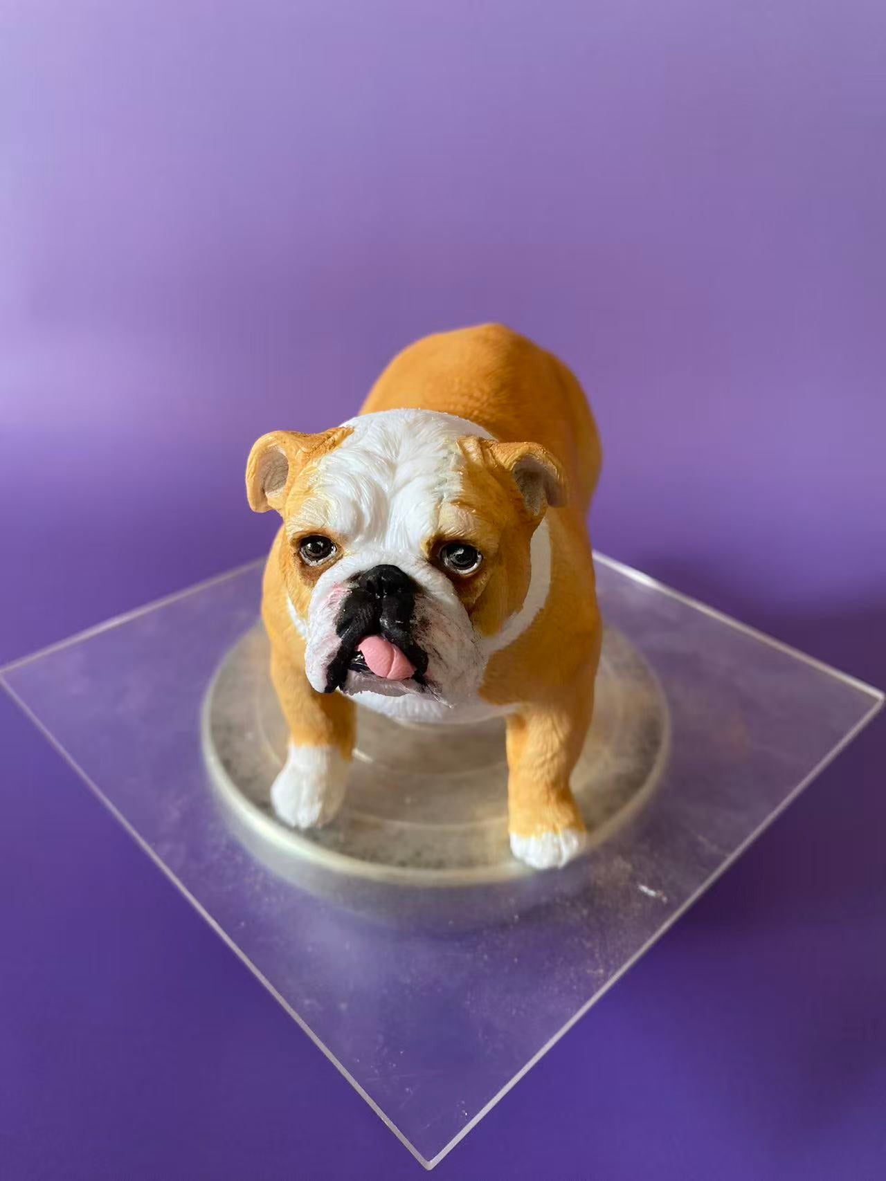 Custom Bulldog Figurine From Photo-Personalized Dog Memorial Statue-Pet Loss Keepsake-Bulldog Sculpture On Wooden Base