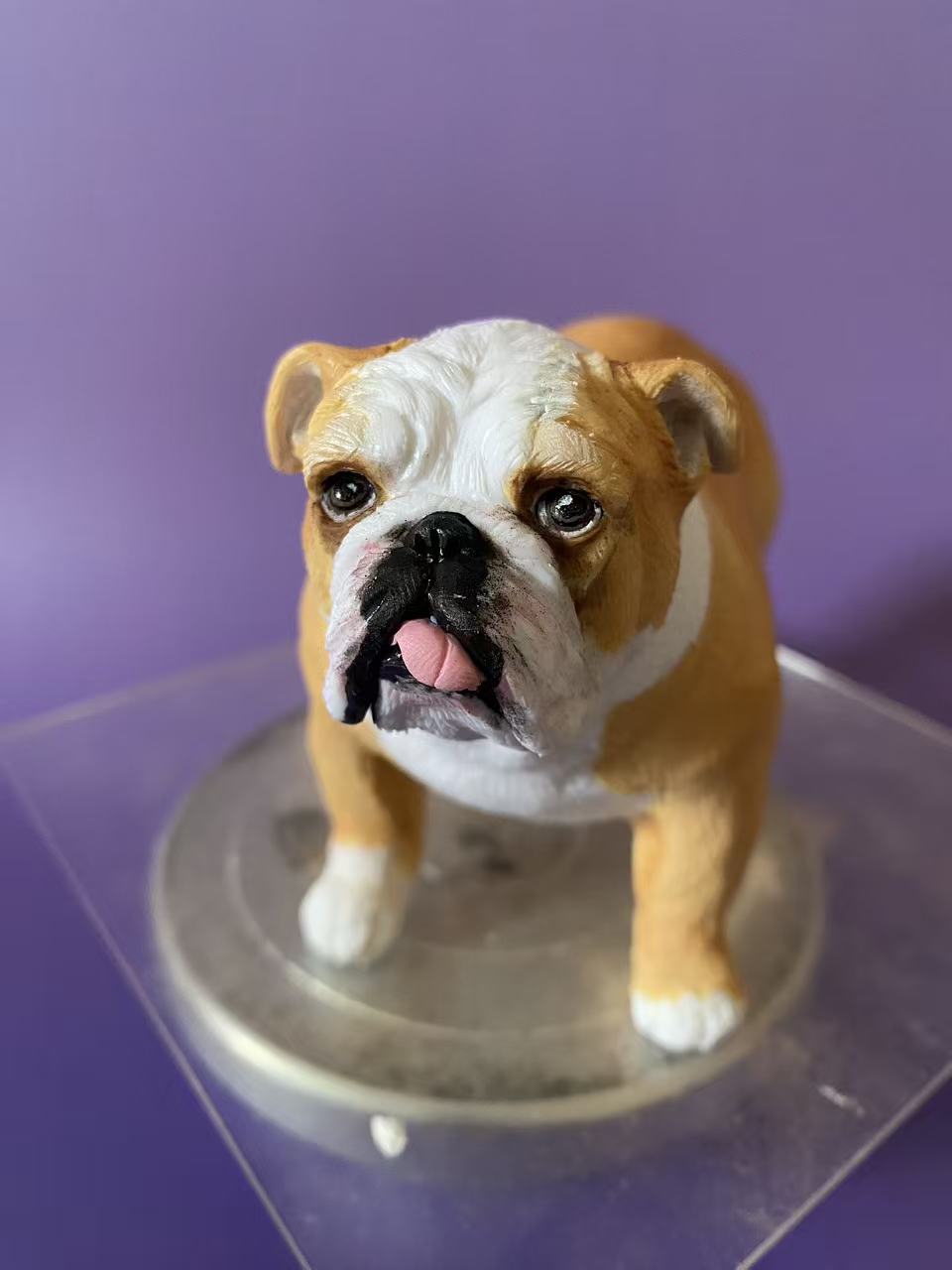 Custom Bulldog Figurine From Photo-Personalized Dog Memorial Statue-Pet Loss Keepsake-Bulldog Sculpture On Wooden Base