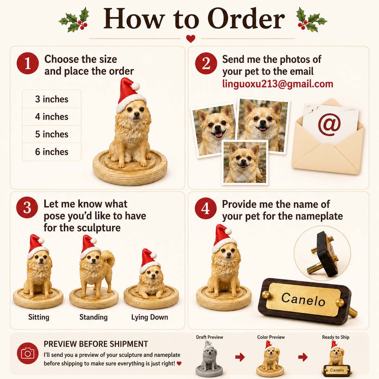 Custom Dog Figurine From Photos, Personalized Dog Sculpture, Handmade Pet Statue, Custom Dog Memorial Keepsake or Gift