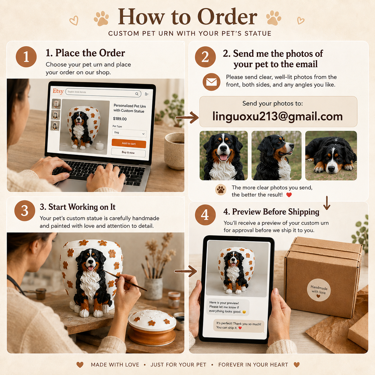 Custom Pet Urn With Pet Figurine For Pet Loss Memorial-Personalized Dog Urn With Dog Sculpture On the Urn