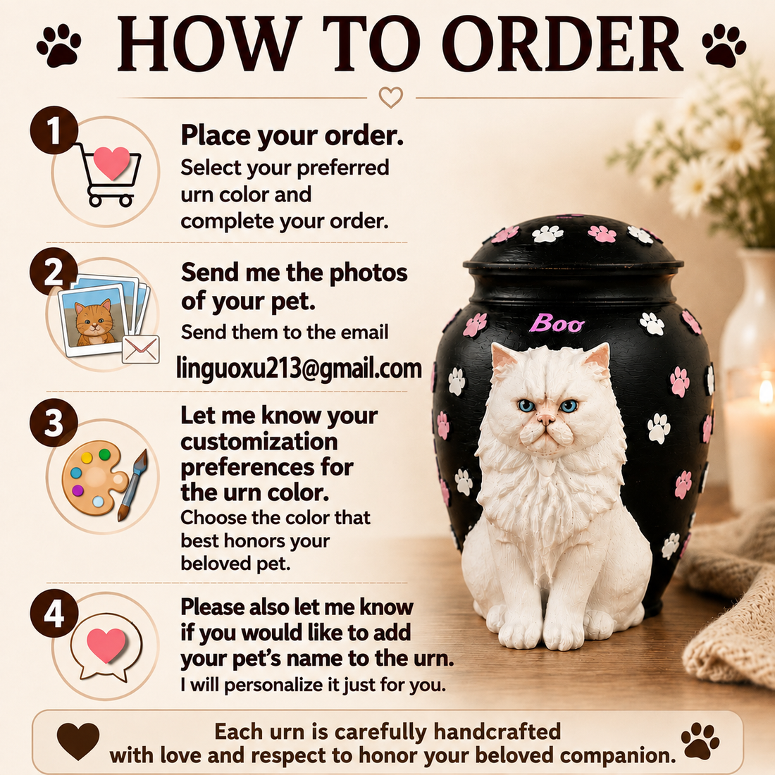 Custom Cat Urn With Cat Figurine For Pet Loss Memorial – Personalized Cat Ashes Urn With Custom Cat Sculpture