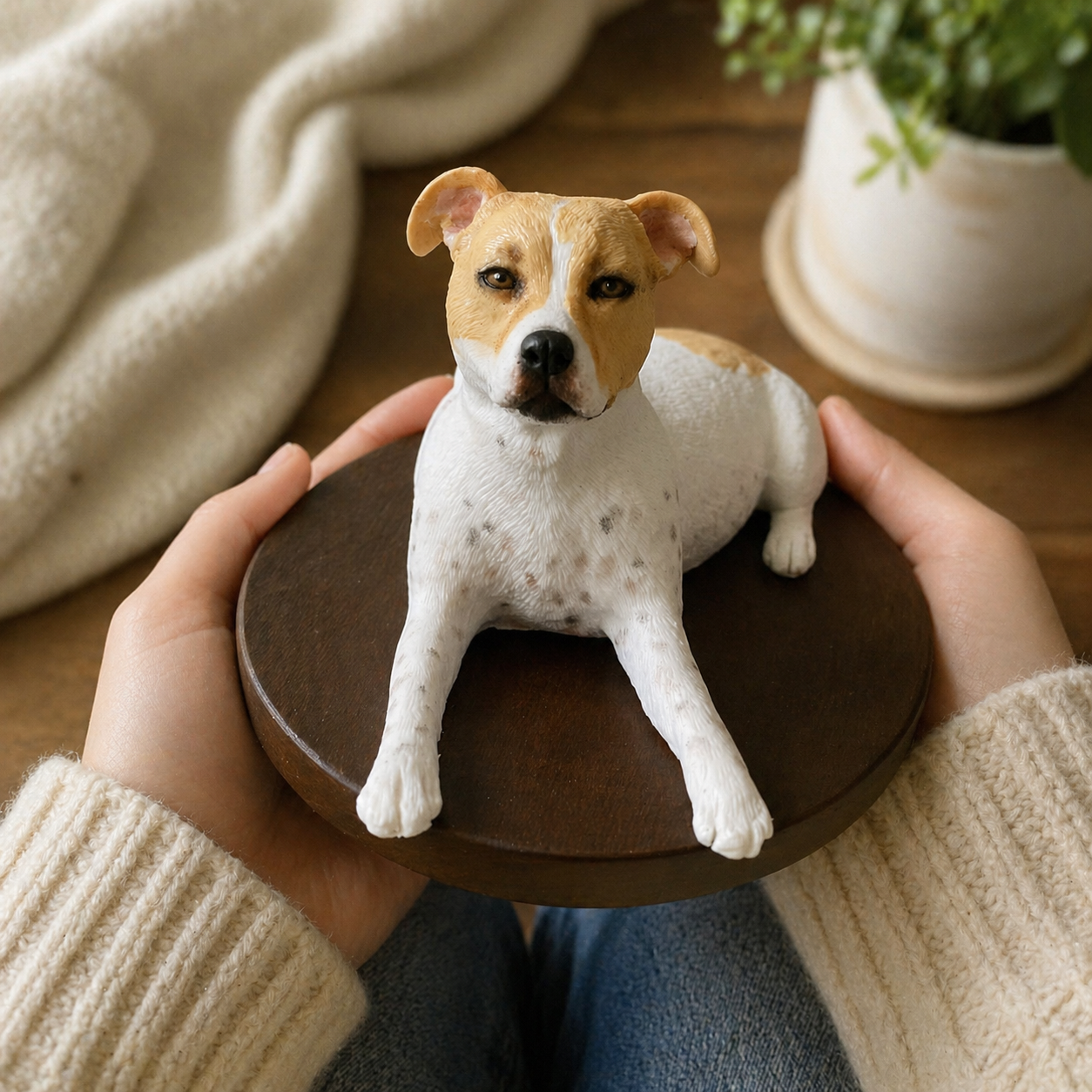 Custom Dog Memorial Figurine From Photo-Personalized Pet Sculpture-Lifelike Dog Statue On Wooden Base