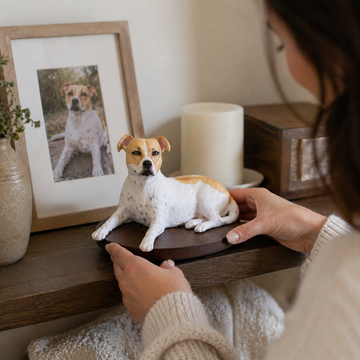Custom Dog Memorial Figurine From Photo-Personalized Pet Sculpture-Lifelike Dog Statue On Wooden Base