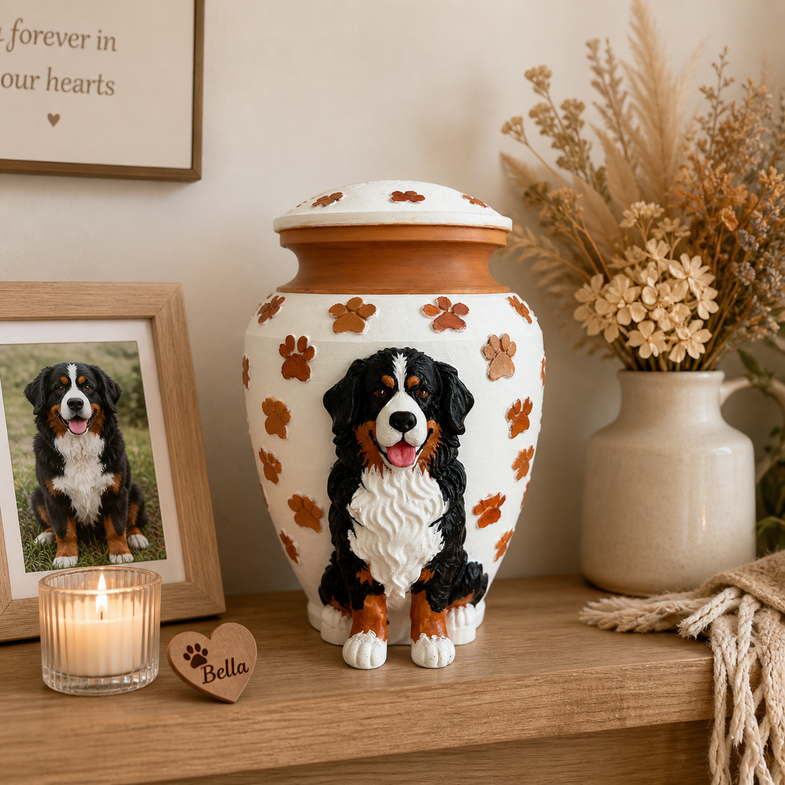 Custom Pet Urn With Pet Figurine For Pet Loss Memorial-Personalized Dog Urn With Dog Sculpture On the Urn
