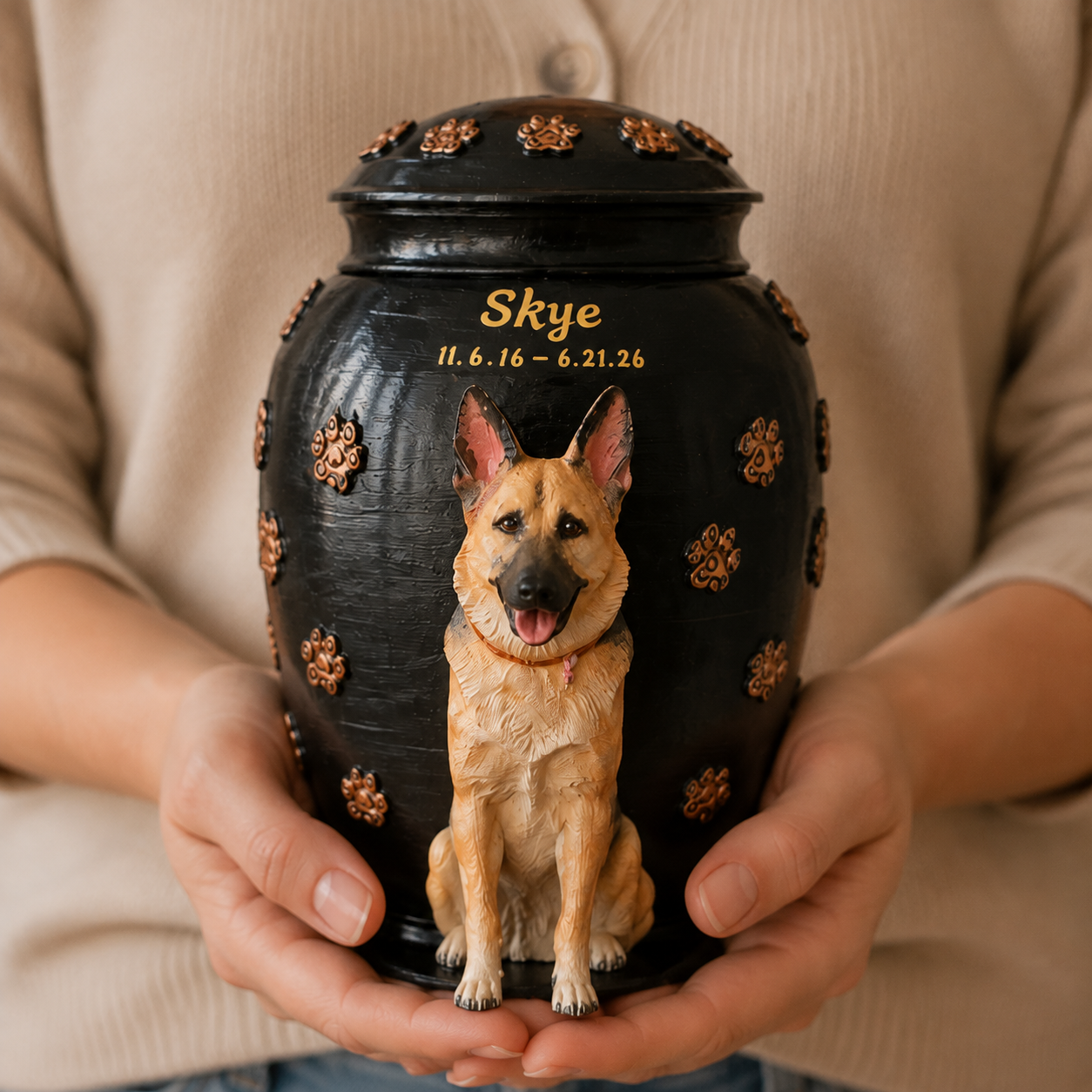 Custom Dog Urn With Pet Figurine For Pet Loss Memorial-Personalized Dog Urn With Dog Sculpture On the Urn