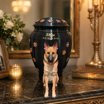 Custom Dog Urn With Pet Figurine For Pet Loss Memorial-Personalized Dog Urn With Dog Sculpture On the Urn