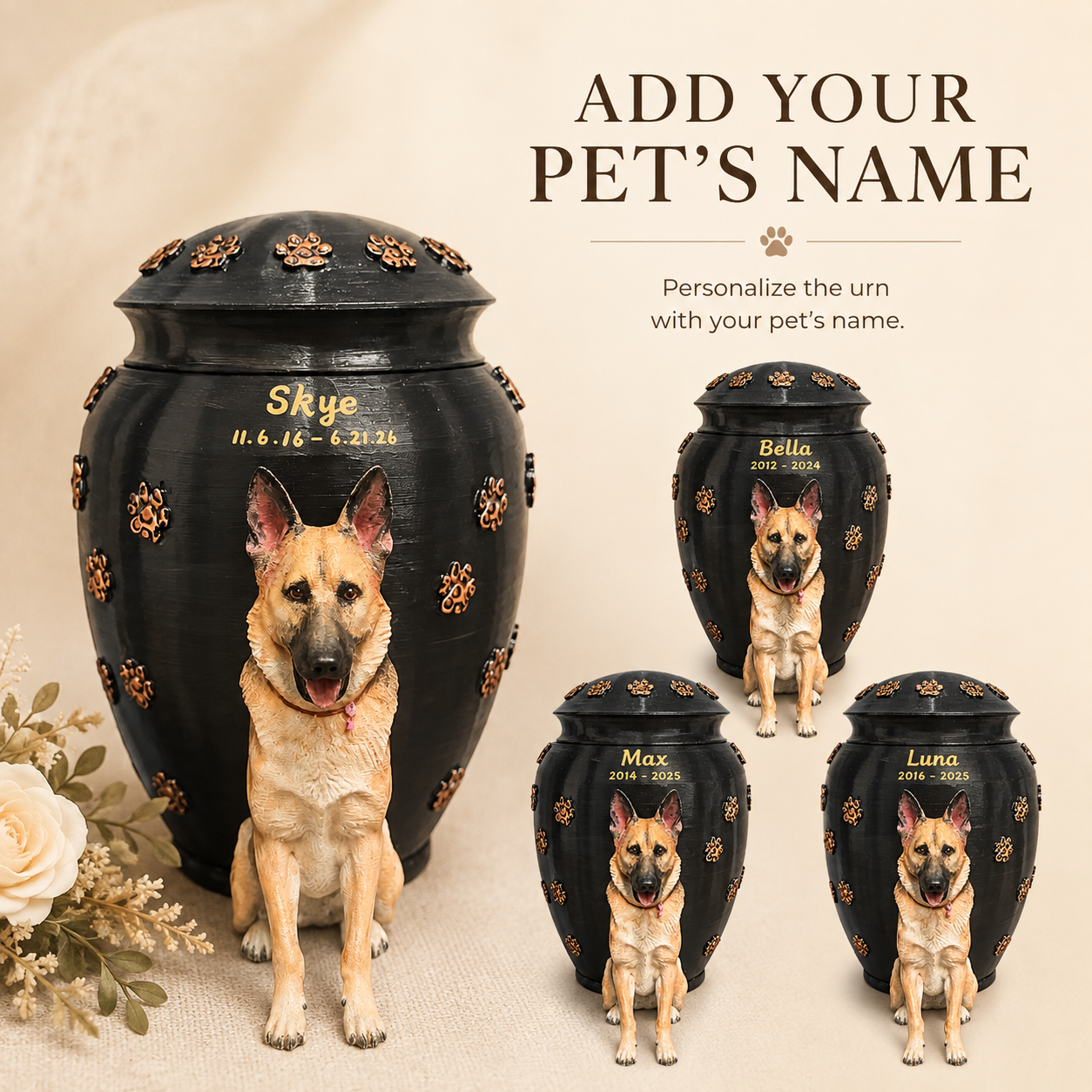 Custom Dog Urn With Pet Figurine For Pet Loss Memorial-Personalized Dog Urn With Dog Sculpture On the Urn