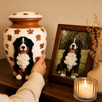 Custom Pet Urn With Pet Figurine For Pet Loss Memorial-Personalized Dog Urn With Dog Sculpture On the Urn