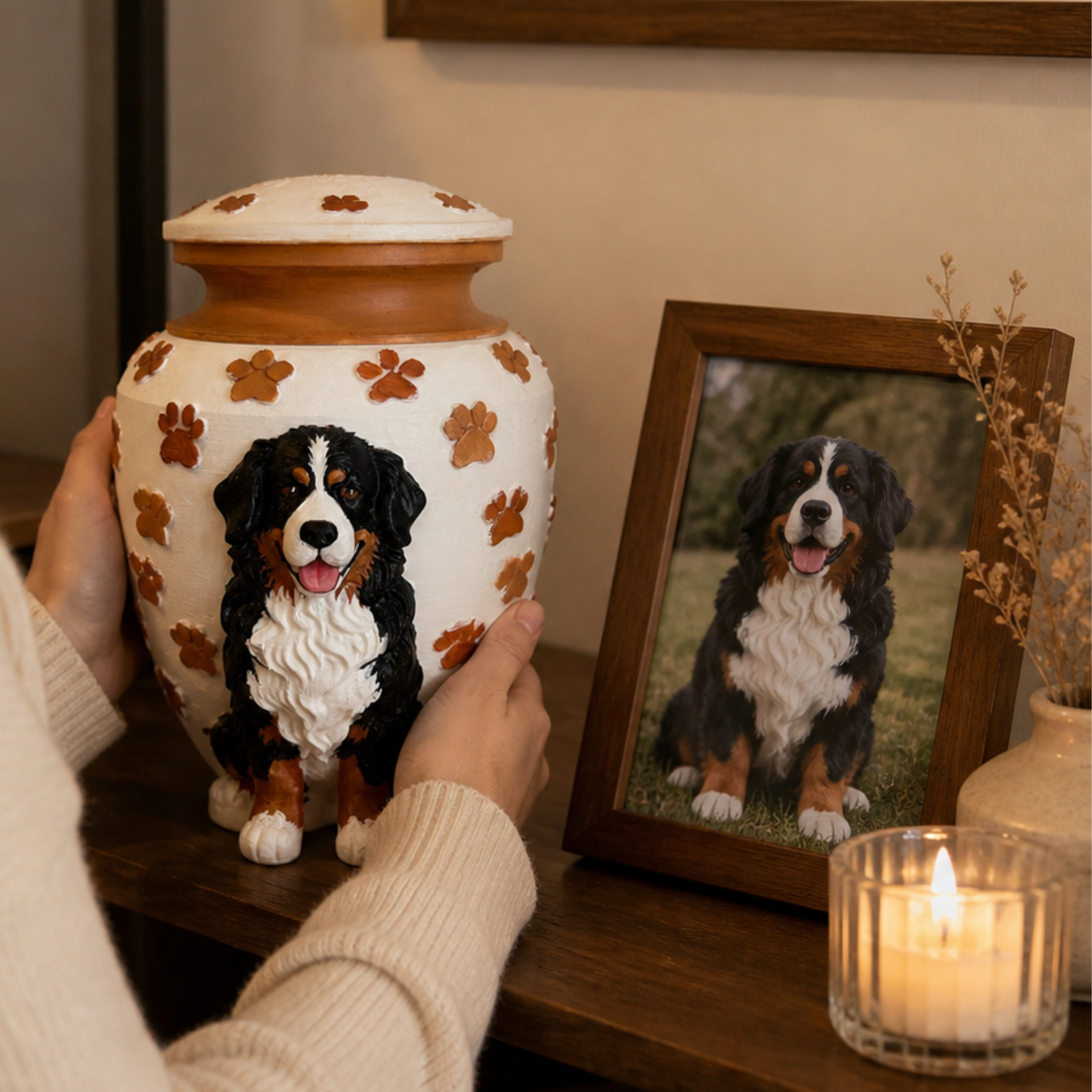 Custom Pet Urn With Pet Figurine For Pet Loss Memorial-Personalized Dog Urn With Dog Sculpture On the Urn