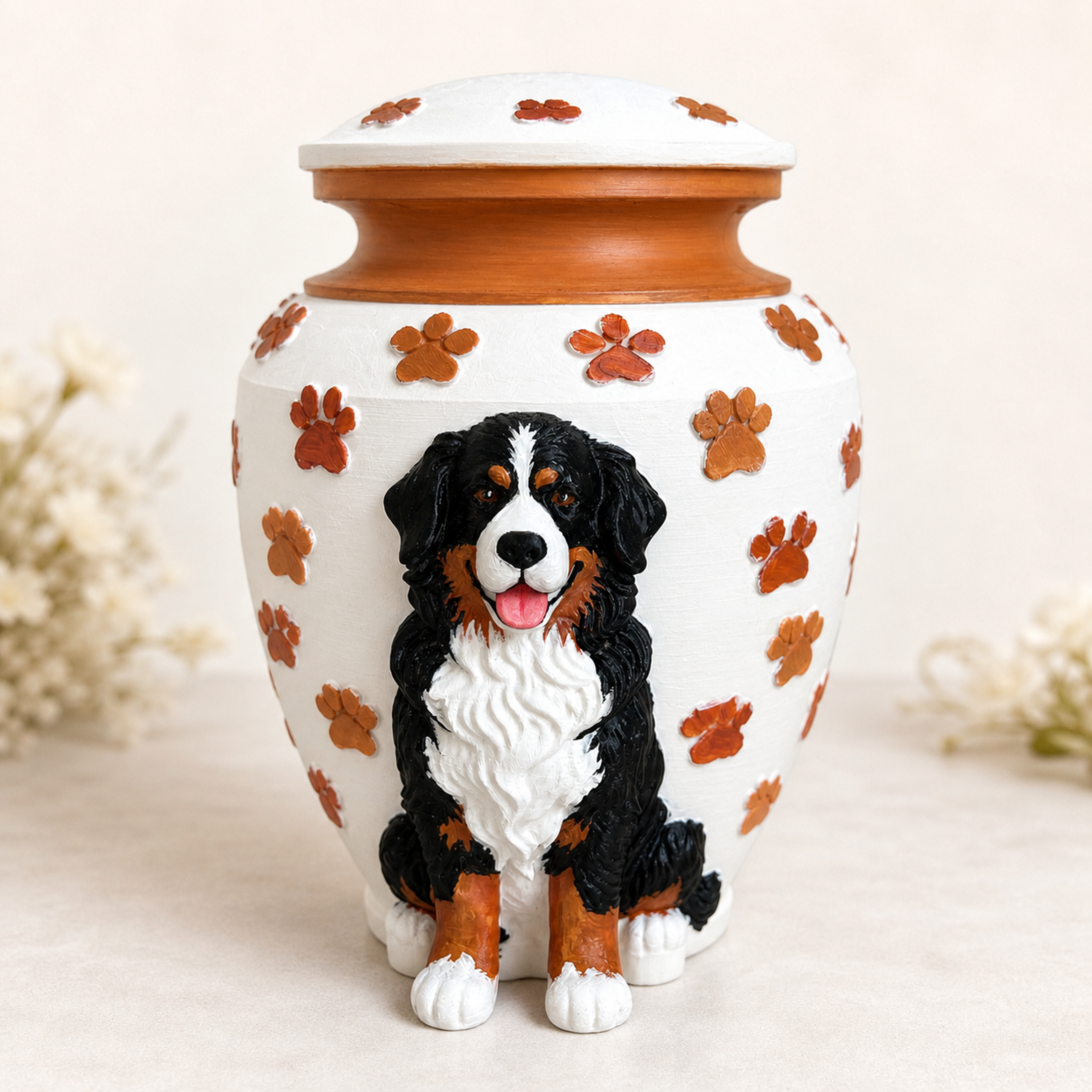 Custom Pet Urn With Pet Figurine For Pet Loss Memorial-Personalized Dog Urn With Dog Sculpture On the Urn