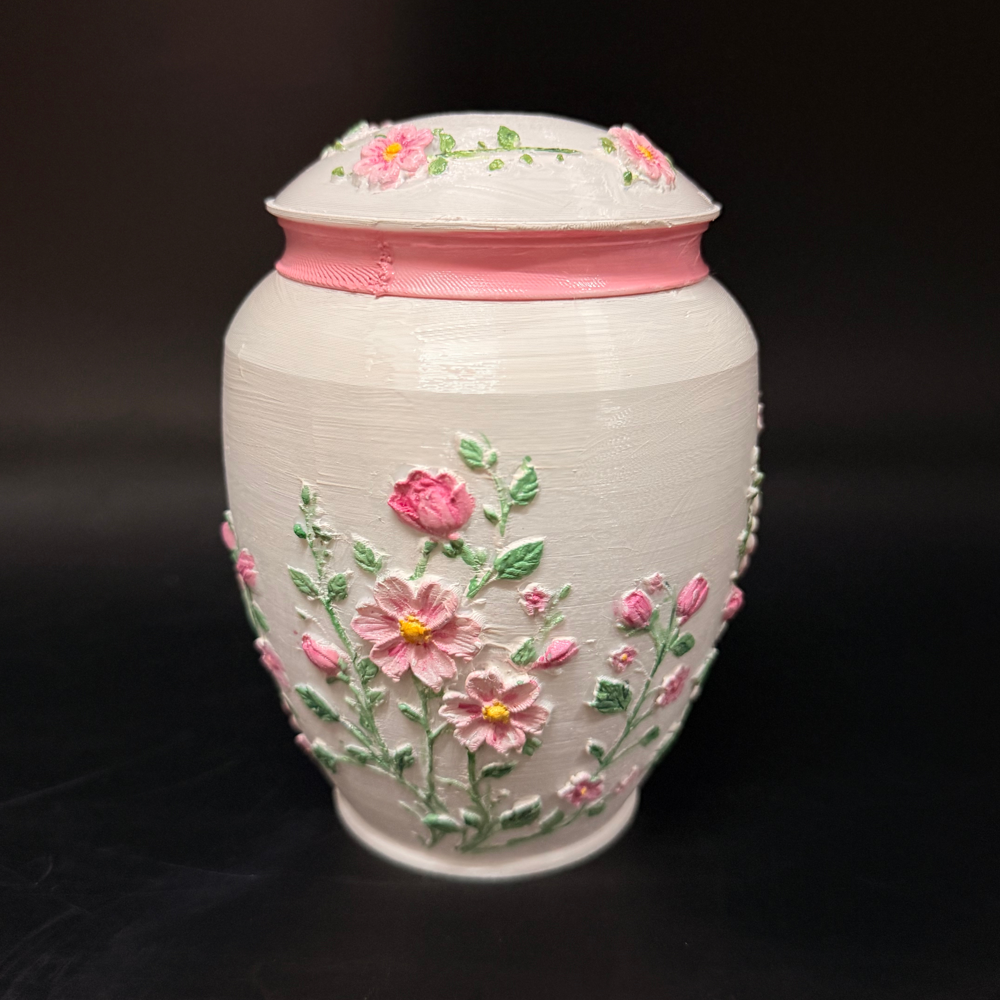 Custom Cat Memorial Urn With Cat Sculpture Floral Embossed Design Personalized Cremation Keepsake