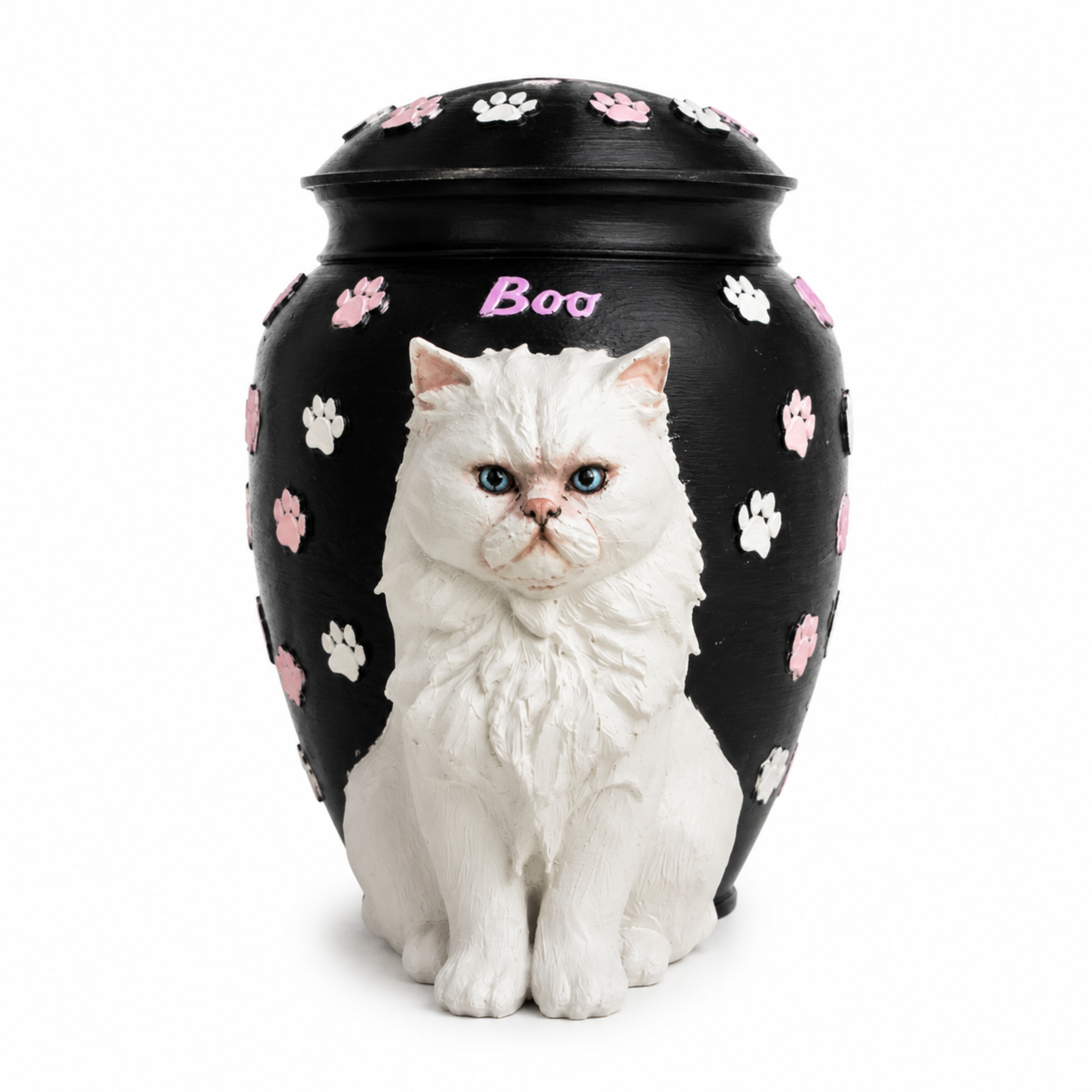Custom Cat Urn With Cat Figurine For Pet Loss Memorial – Personalized Cat Ashes Urn With Custom Cat Sculpture