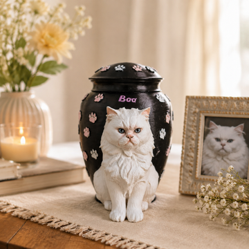Custom Cat Urn With Cat Figurine For Pet Loss Memorial – Personalized Cat Ashes Urn With Custom Cat Sculpture