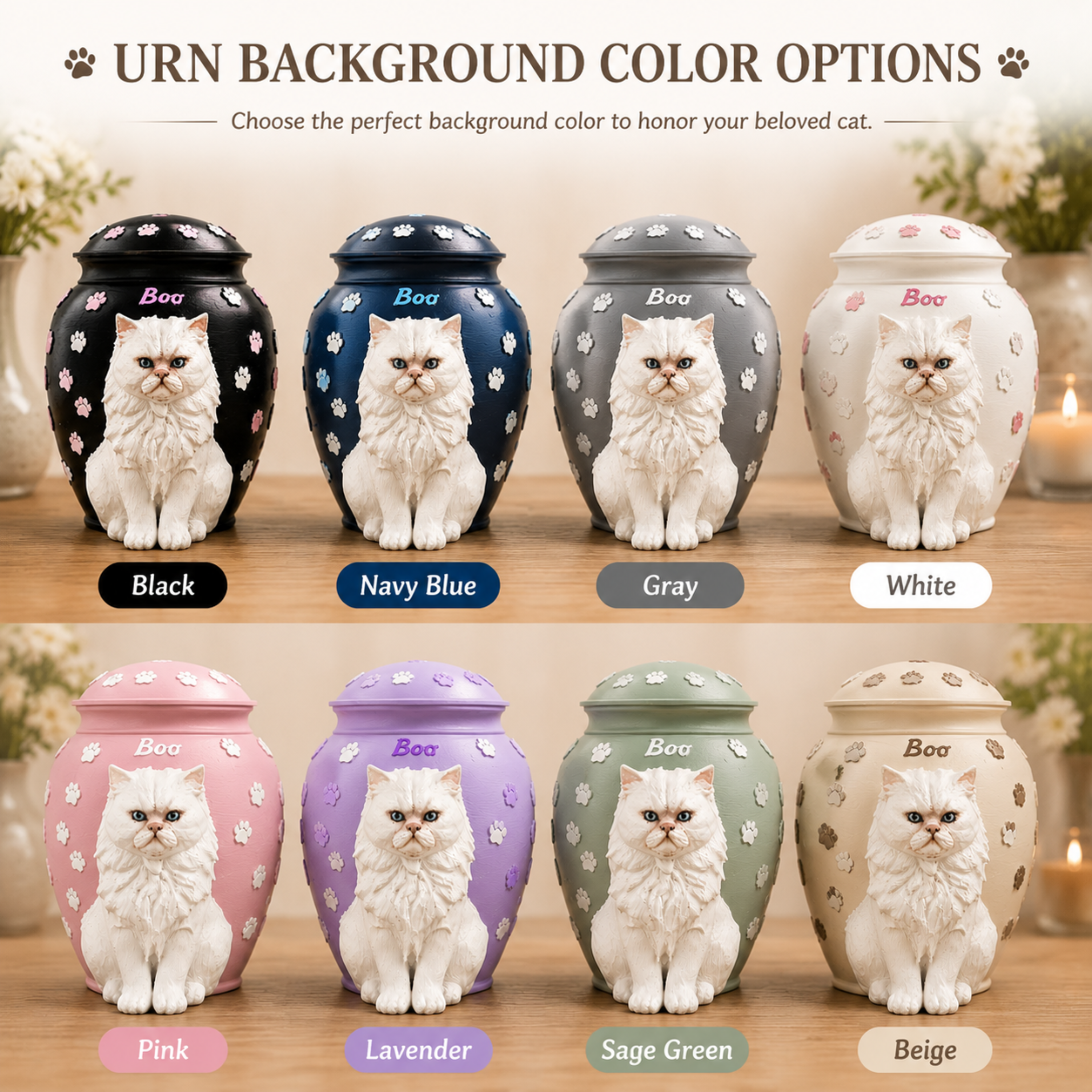Custom Cat Urn With Cat Figurine For Pet Loss Memorial – Personalized Cat Ashes Urn With Custom Cat Sculpture