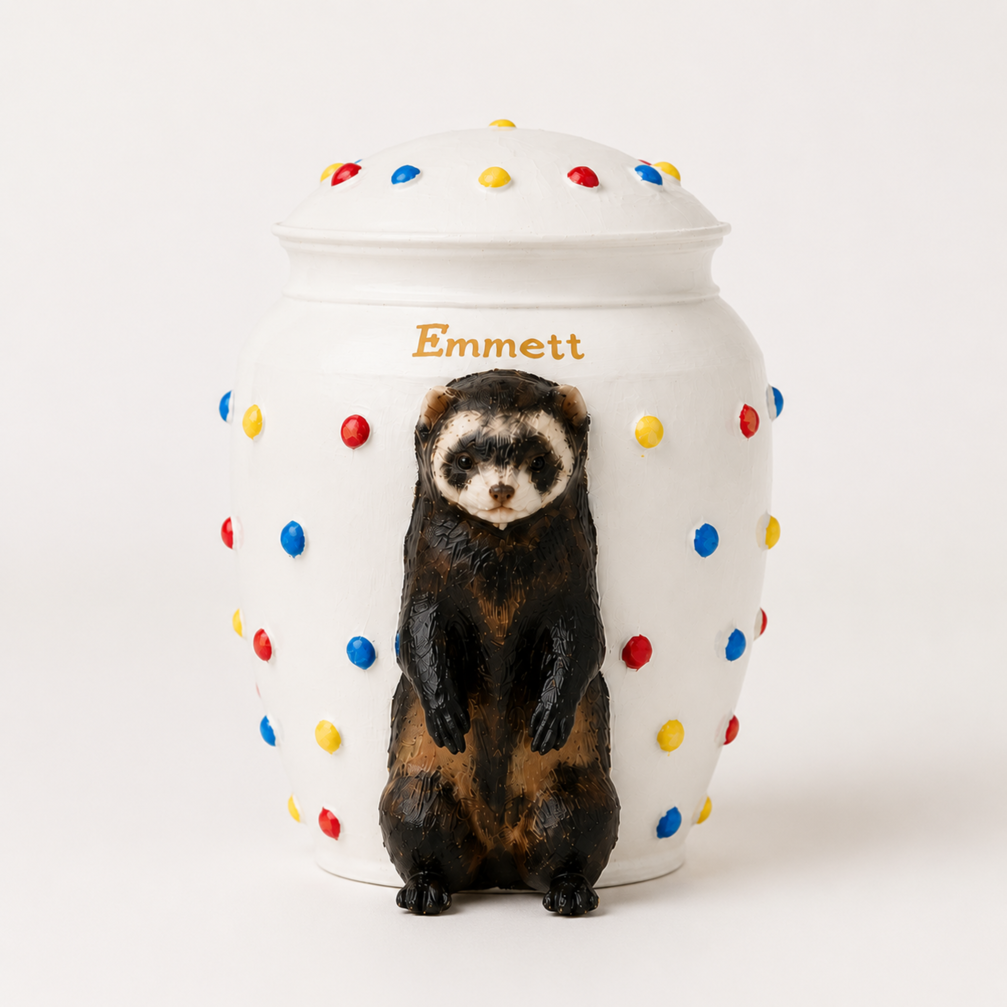 Custom Ferret Memorial Urn With Ferret Sculpture, Personalized Pet Ashes Urn, Custom Pet Loss Keepsake