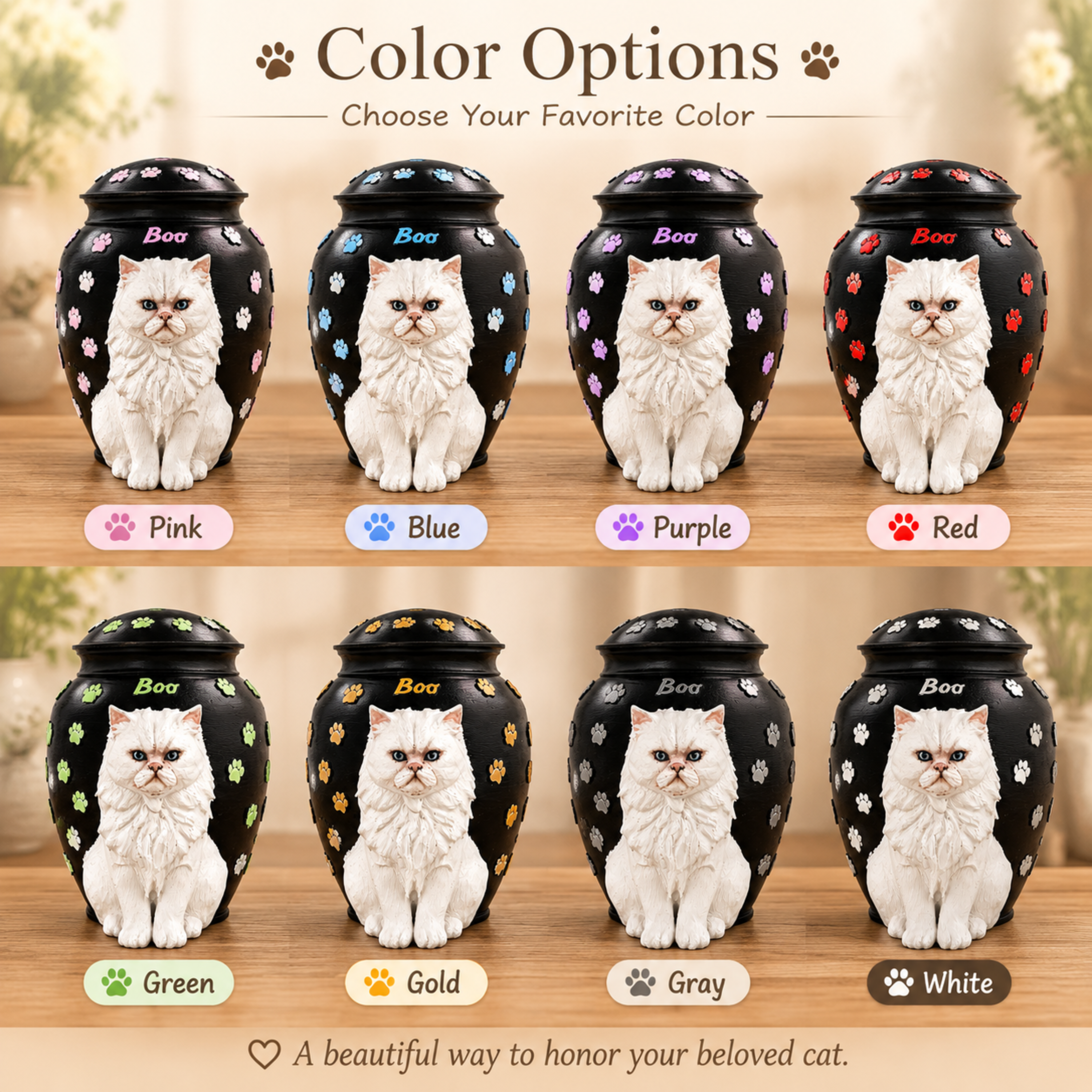 Custom Cat Urn With Cat Figurine For Pet Loss Memorial – Personalized Cat Ashes Urn With Custom Cat Sculpture