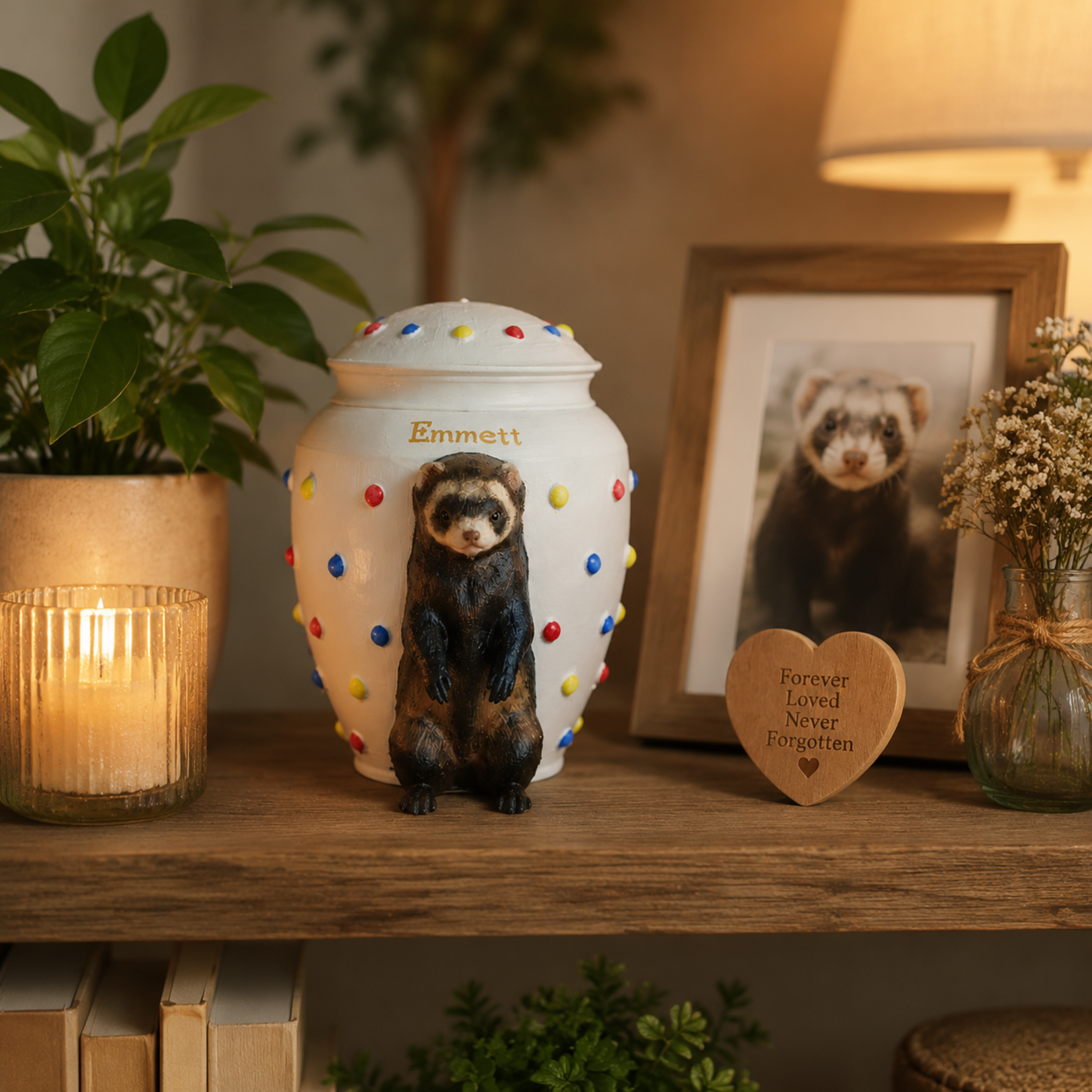 Custom Ferret Memorial Urn With Ferret Sculpture, Personalized Pet Ashes Urn, Custom Pet Loss Keepsake