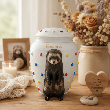 Custom Ferret Memorial Urn With Ferret Sculpture, Personalized Pet Ashes Urn, Custom Pet Loss Keepsake