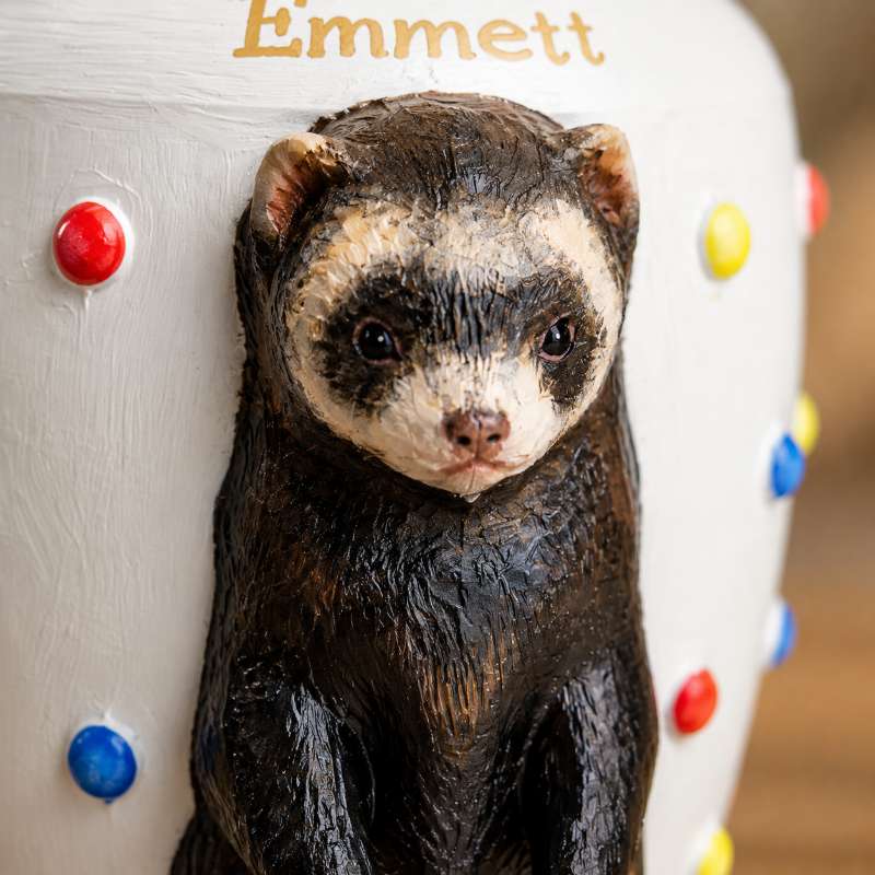 Custom Ferret Memorial Urn With Ferret Sculpture, Personalized Pet Ashes Urn, Custom Pet Loss Keepsake