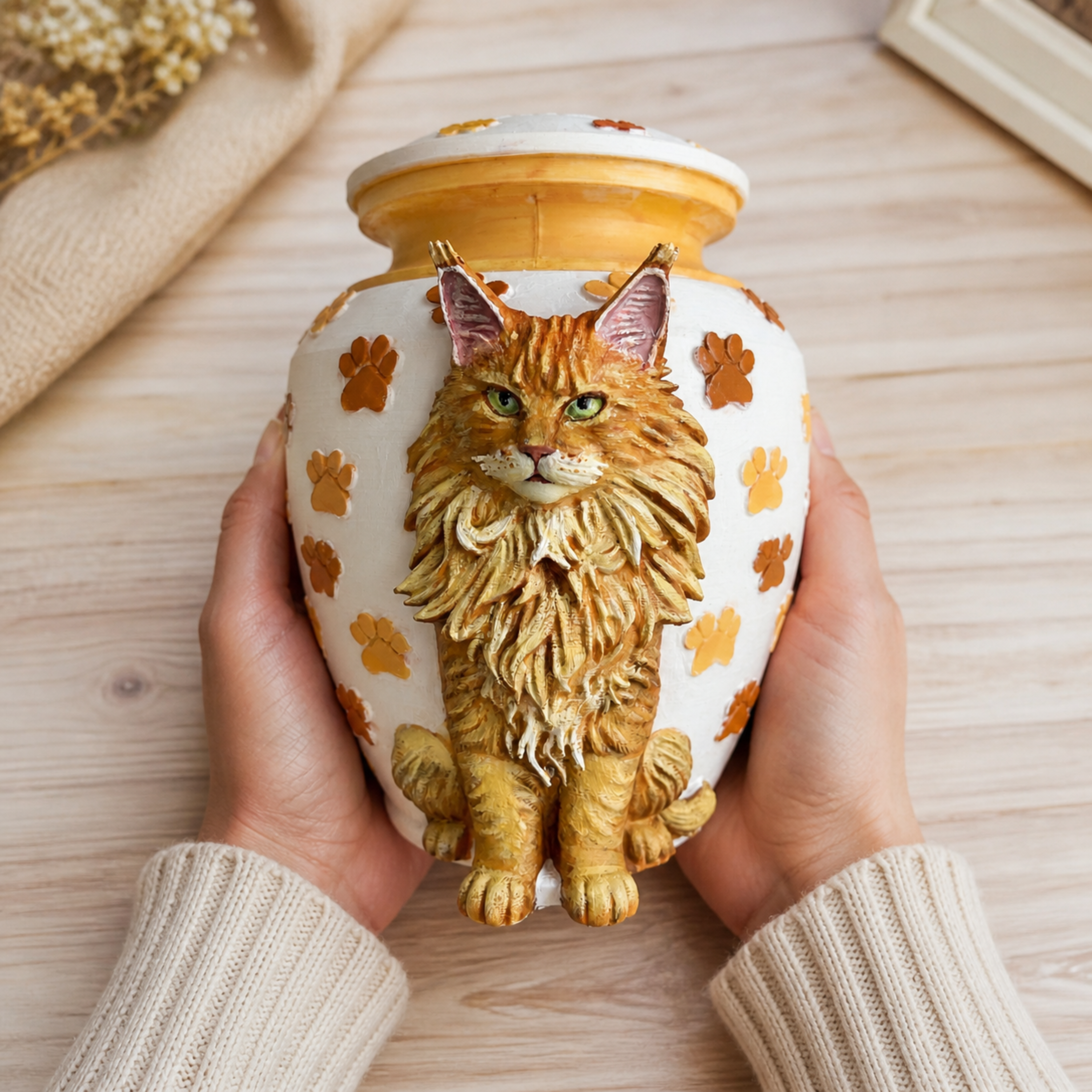 Personalized Pet Urn With Custom Statue Hand Painted Dog Cat Memorial Keepsake Ashes Bag