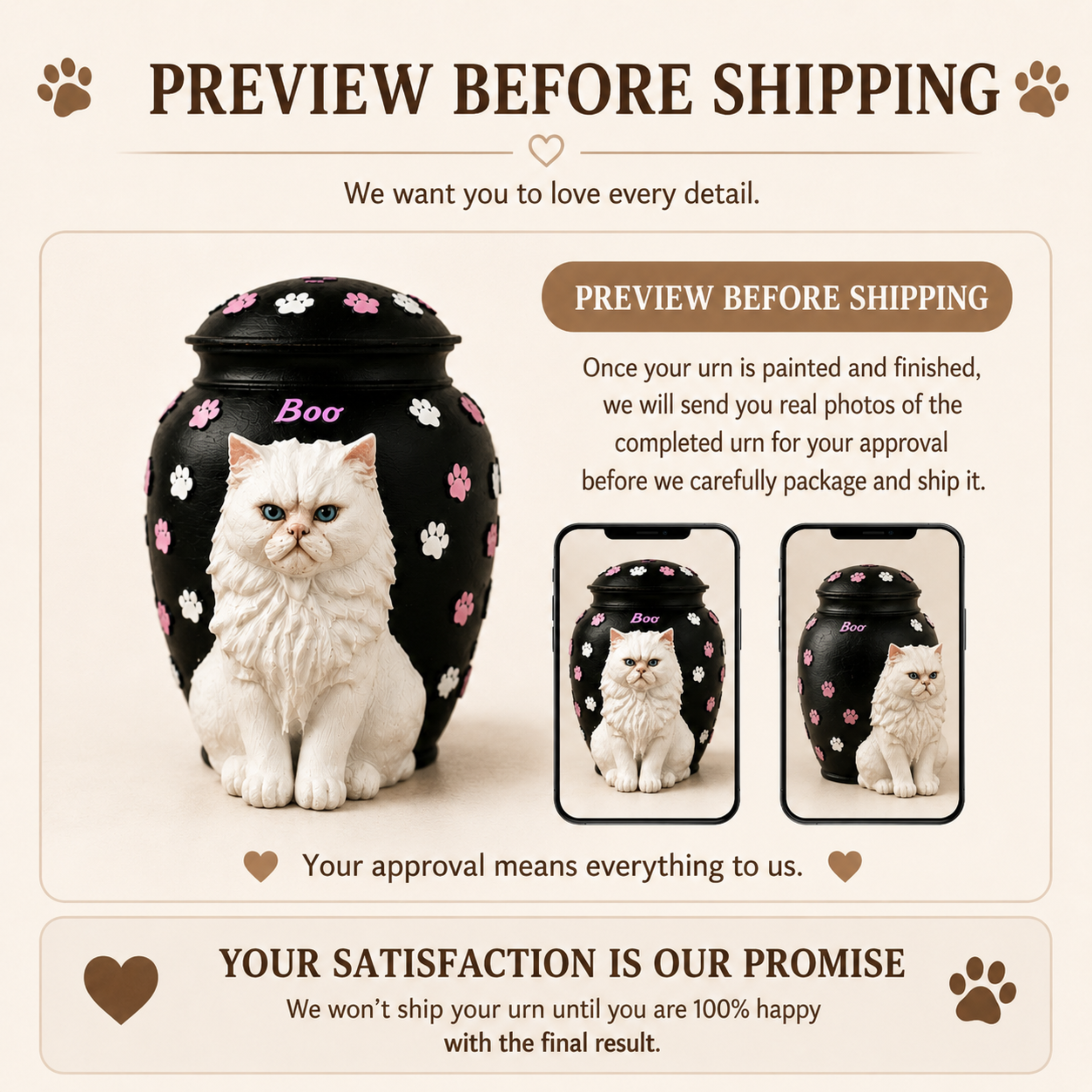 Custom Cat Urn With Cat Figurine For Pet Loss Memorial – Personalized Cat Ashes Urn With Custom Cat Sculpture