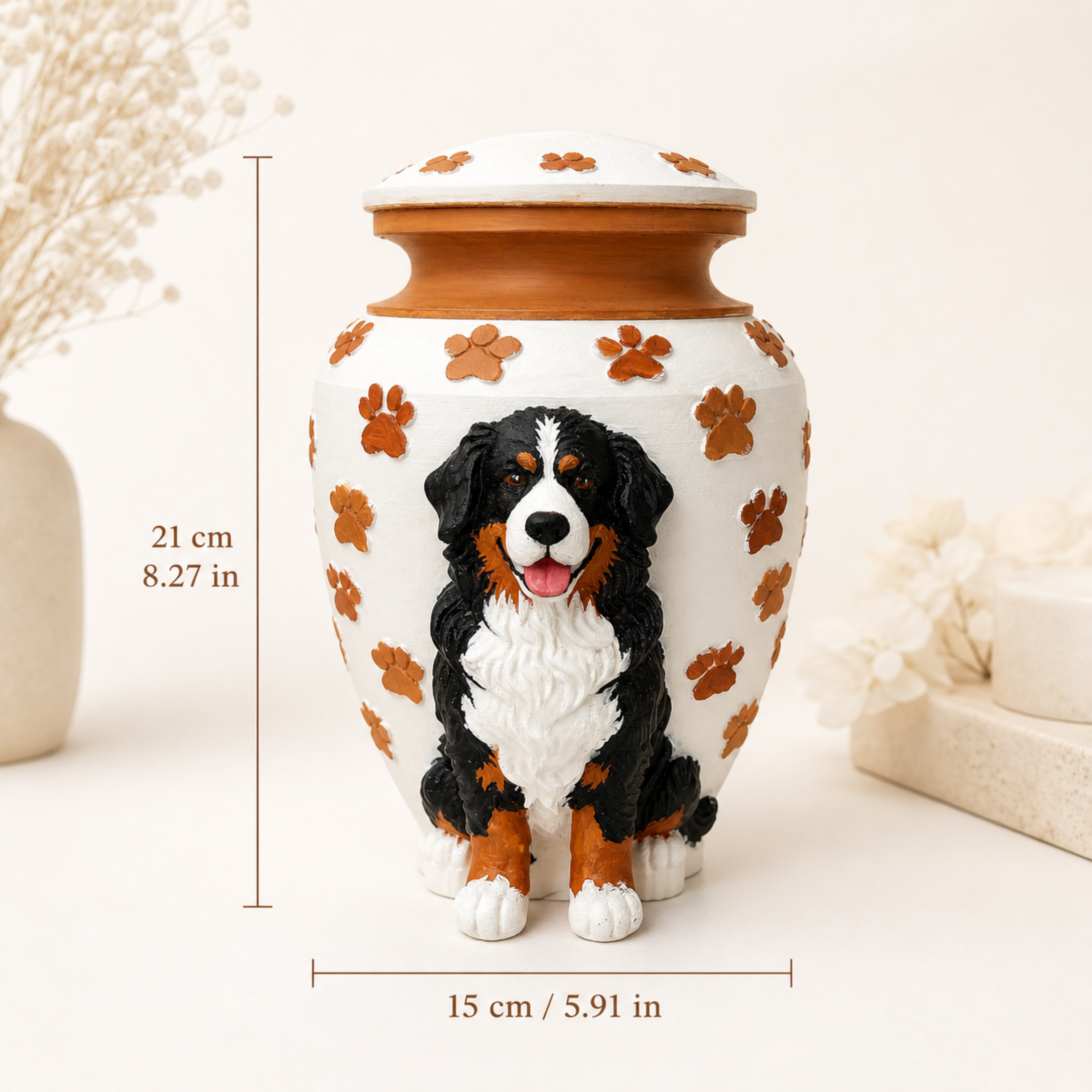 Personalized Pet Urn With Custom Statue Hand Painted Dog Cat Memorial Keepsake Ashes Bag