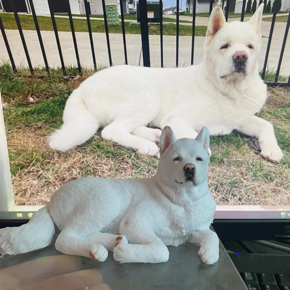 Custom White Dog Figurine From Photo-Personalized Dog Memorial Statue-Pet Loss Keepsake-Lying Dog Sculpture On Display Base